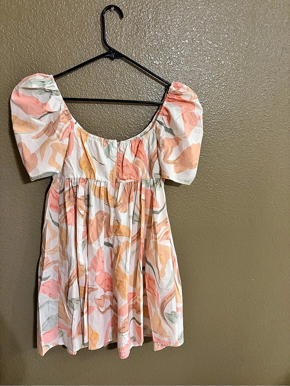 Abercrombie & Fitch Emerson Poplin Puff Sleeve Mini Dress Pink & Orange Small